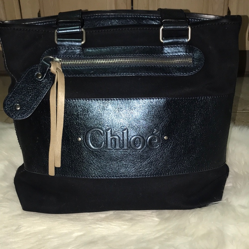 CHLOE AUTHENTIC METALLIC & CANVAS TOTE BAG